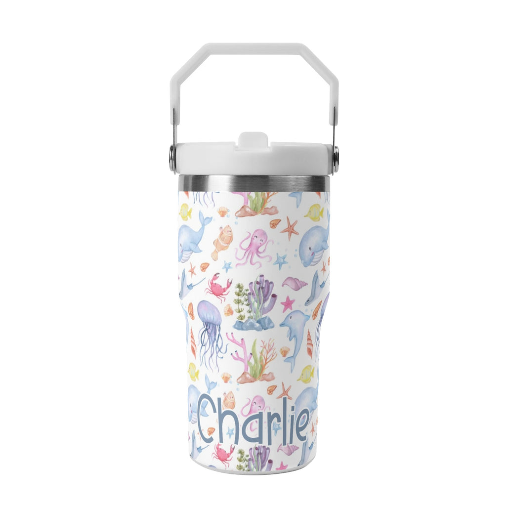 Personalised Under The Sea 20oz Stainless Steel Tumbler Screw On Lid With Straw Default Title Personalised 20oz Tumbler with Top Handle animal Ocean Printed Offshore