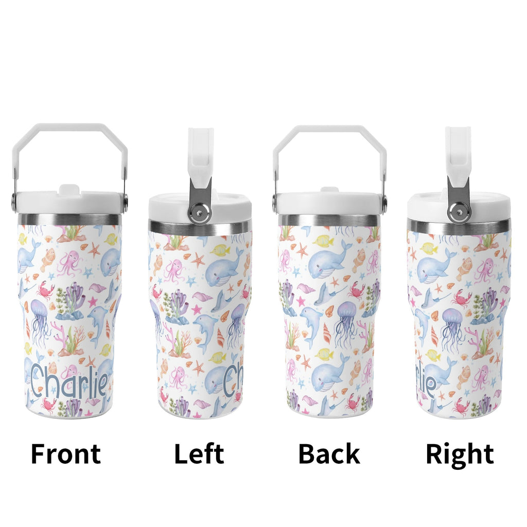 Personalised Under The Sea 20oz Stainless Steel Tumbler Screw On Lid With Straw Personalised 20oz Tumbler with Top Handle animal Ocean Printed Offshore