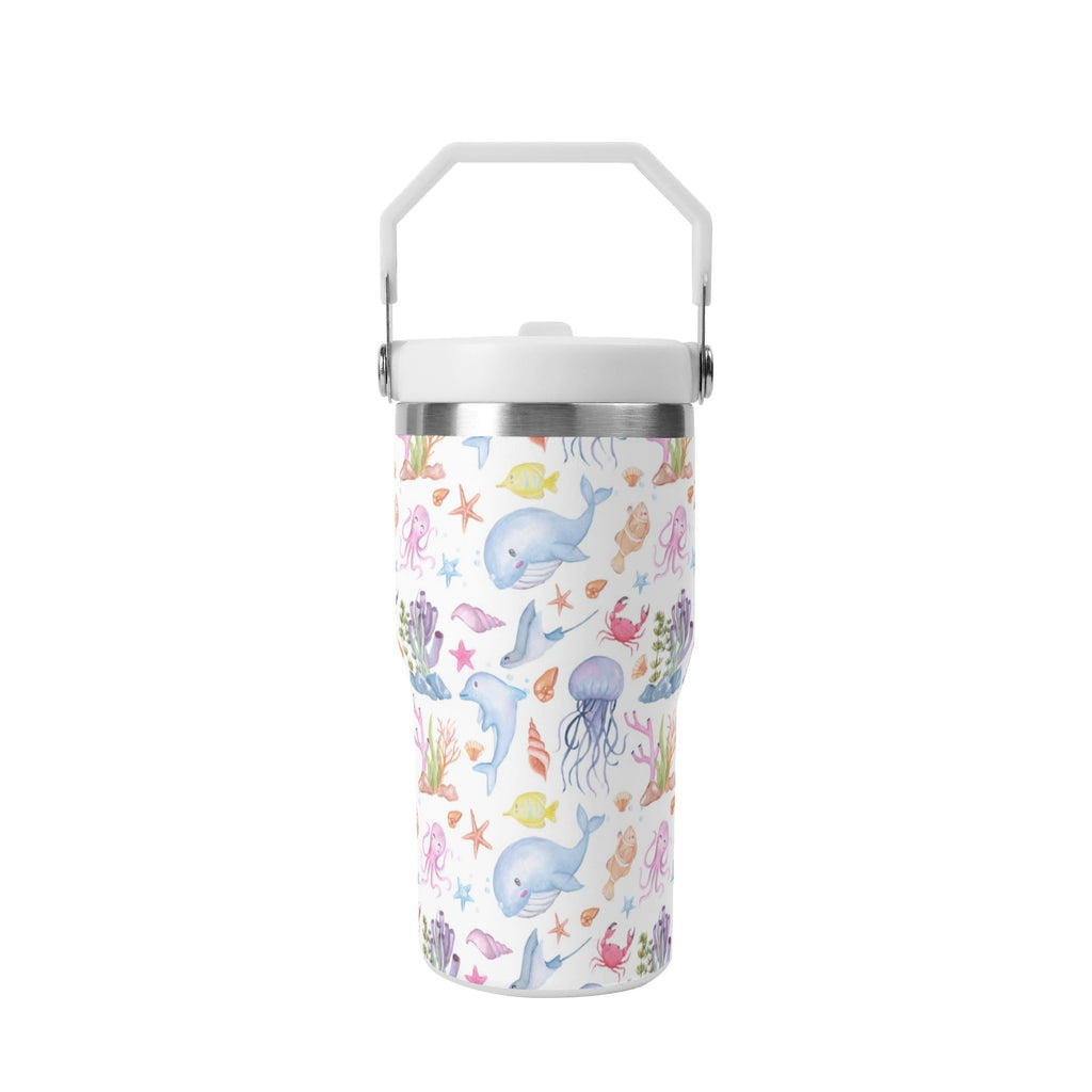 Personalised Under The Sea 20oz Stainless Steel Tumbler Screw On Lid With Straw Personalised 20oz Tumbler with Top Handle animal Ocean Printed Offshore