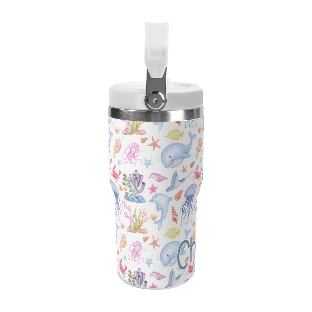 Personalised Under The Sea 20oz Stainless Steel Tumbler Screw On Lid With Straw Personalised 20oz Tumbler with Top Handle animal Ocean Printed Offshore
