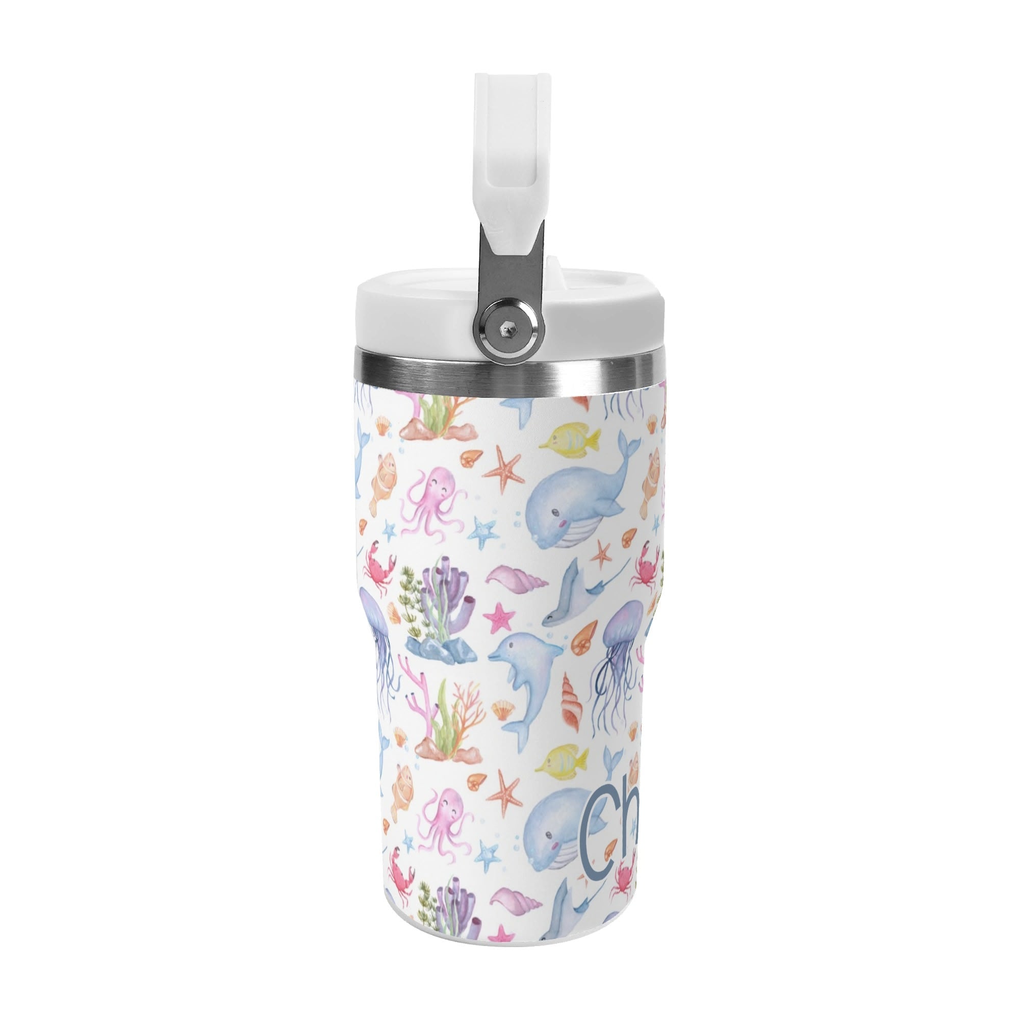 Personalised Under The Sea 20oz Stainless Steel Tumbler Screw On Lid With Straw Personalised 20oz Tumbler with Top Handle animal Ocean Printed Offshore