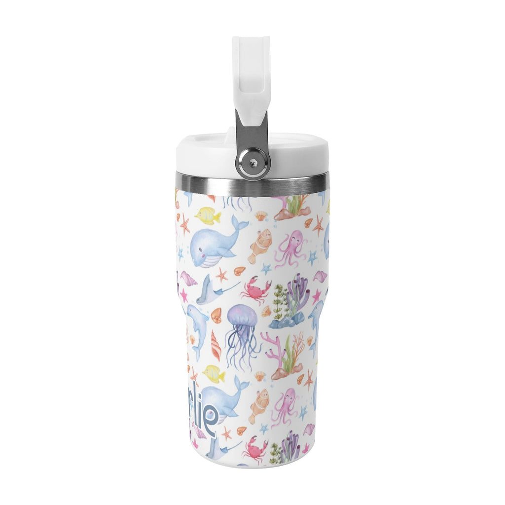 Personalised Under The Sea 20oz Stainless Steel Tumbler Screw On Lid With Straw Personalised 20oz Tumbler with Top Handle animal Ocean Printed Offshore