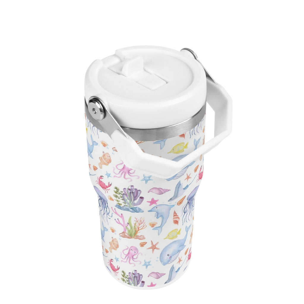 Personalised Under The Sea 20oz Stainless Steel Tumbler Screw On Lid With Straw Personalised 20oz Tumbler with Top Handle animal Ocean Printed Offshore
