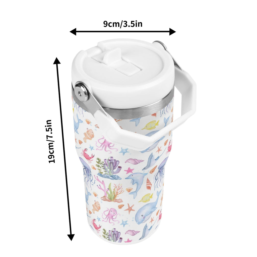 Personalised Under The Sea 20oz Stainless Steel Tumbler Screw On Lid With Straw Personalised 20oz Tumbler with Top Handle animal Ocean Printed Offshore
