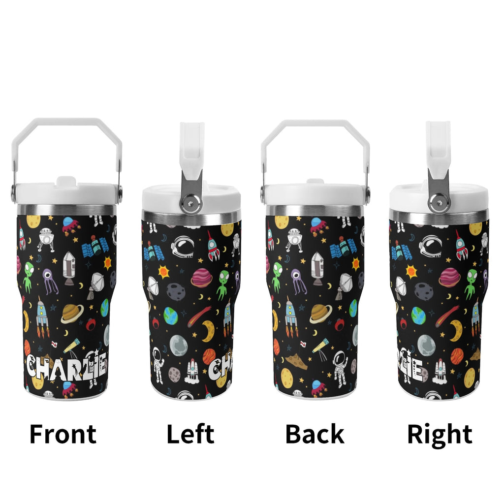 Personalised Kids Space 20oz Stainless Steel Tumbler Screw On Lid With Straw Personalised 20oz Tumbler with Top Handle Printed Offshore Space
