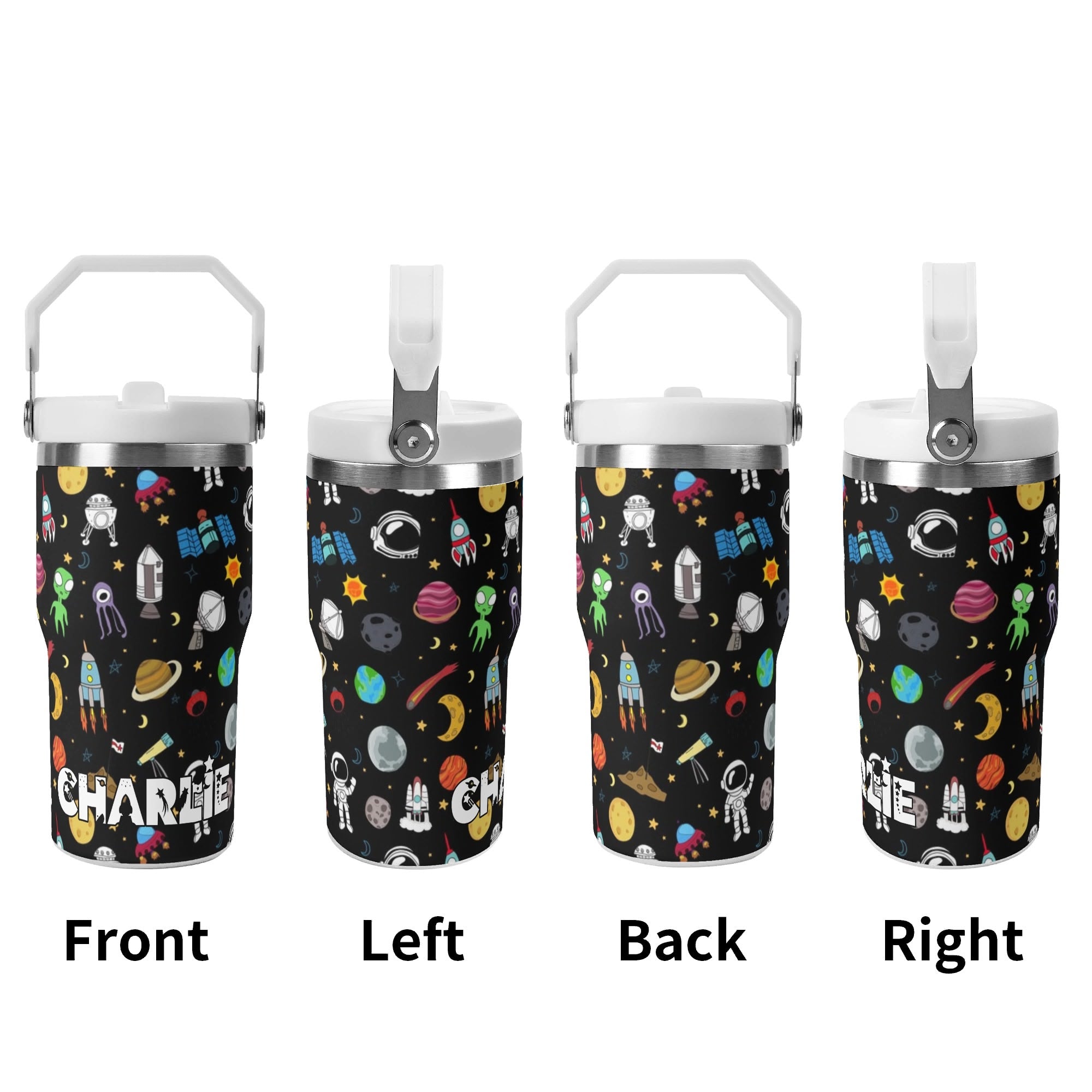 Personalised Kids Space 20oz Stainless Steel Tumbler Screw On Lid With Straw Personalised 20oz Tumbler with Top Handle Printed Offshore Space