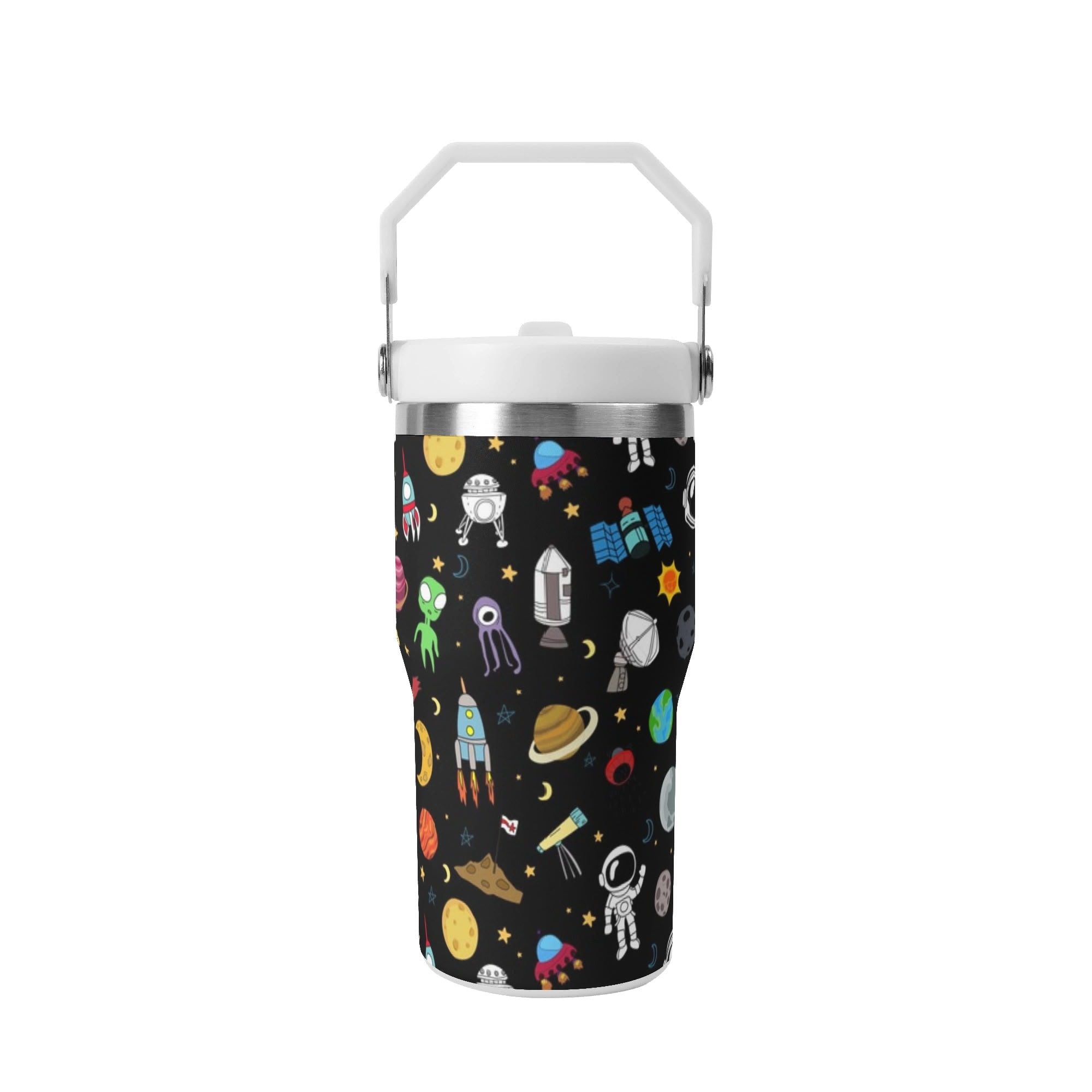Personalised Kids Space 20oz Stainless Steel Tumbler Screw On Lid With Straw Personalised 20oz Tumbler with Top Handle Printed Offshore Space