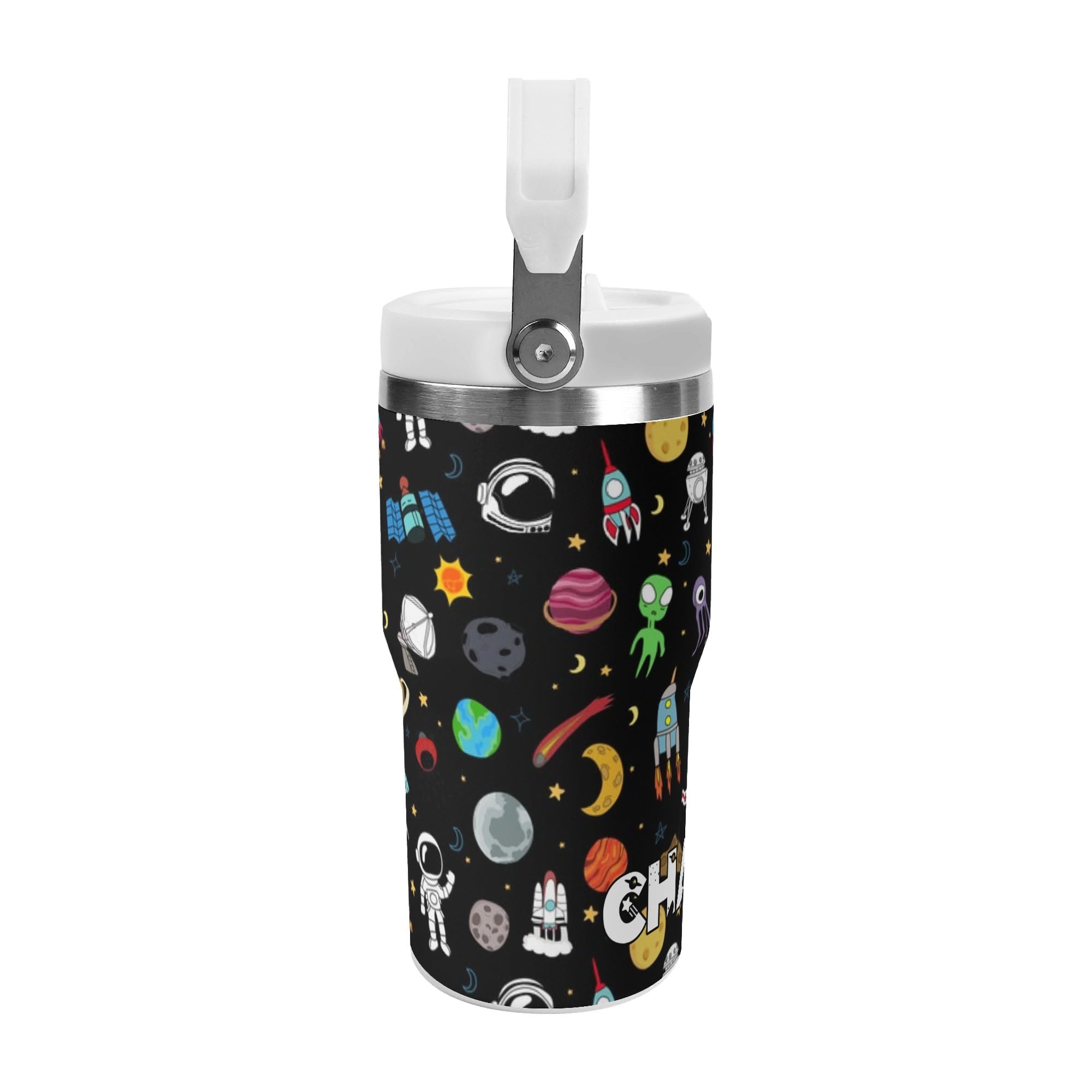 Personalised Kids Space 20oz Stainless Steel Tumbler Screw On Lid With Straw Personalised 20oz Tumbler with Top Handle Printed Offshore Space