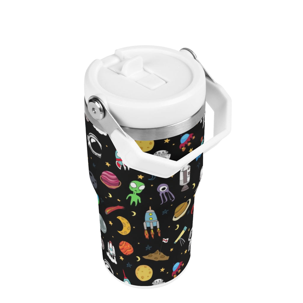 Personalised Kids Space 20oz Stainless Steel Tumbler Screw On Lid With Straw Personalised 20oz Tumbler with Top Handle Printed Offshore Space