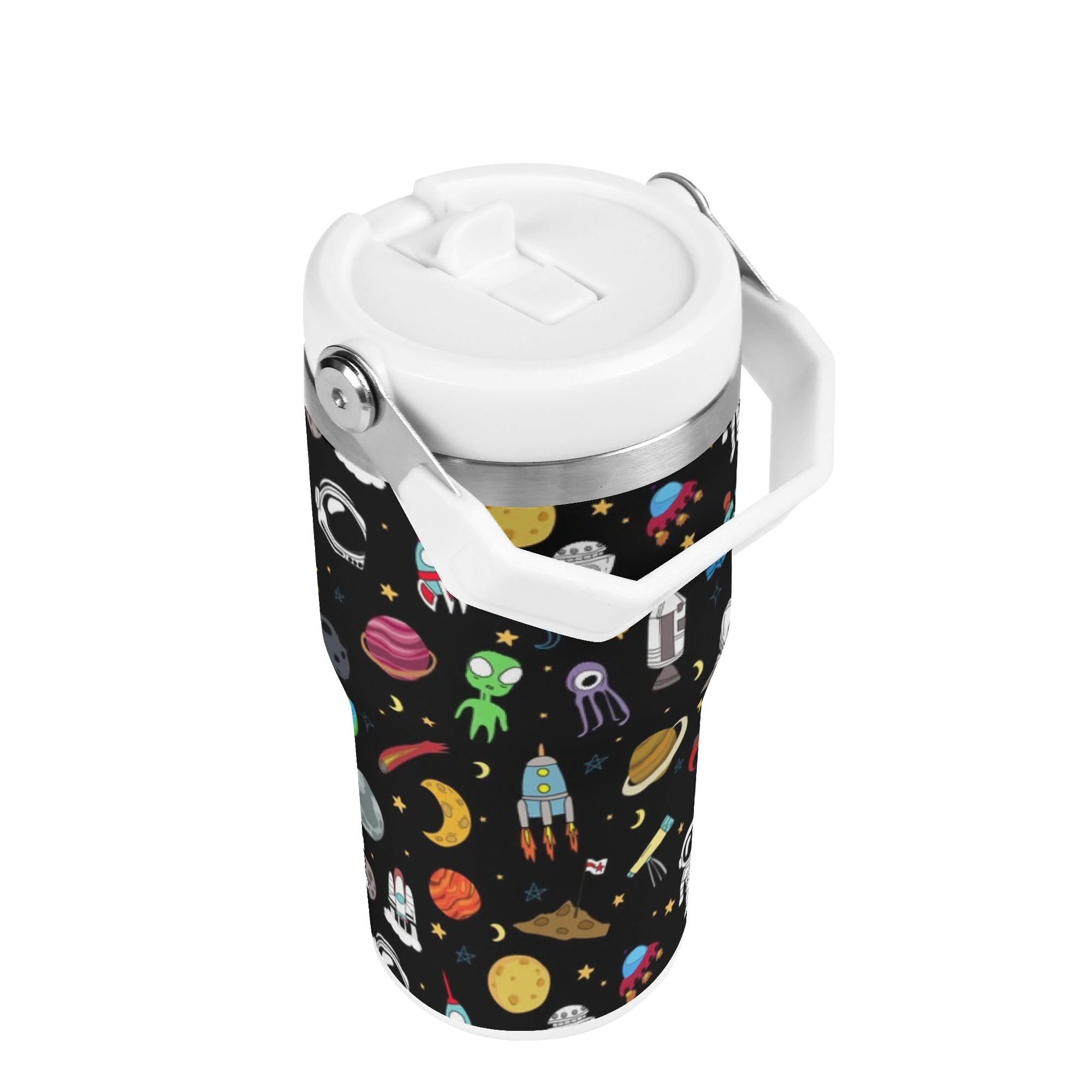 Personalised Kids Space 20oz Stainless Steel Tumbler Screw On Lid With Straw Personalised 20oz Tumbler with Top Handle Printed Offshore Space