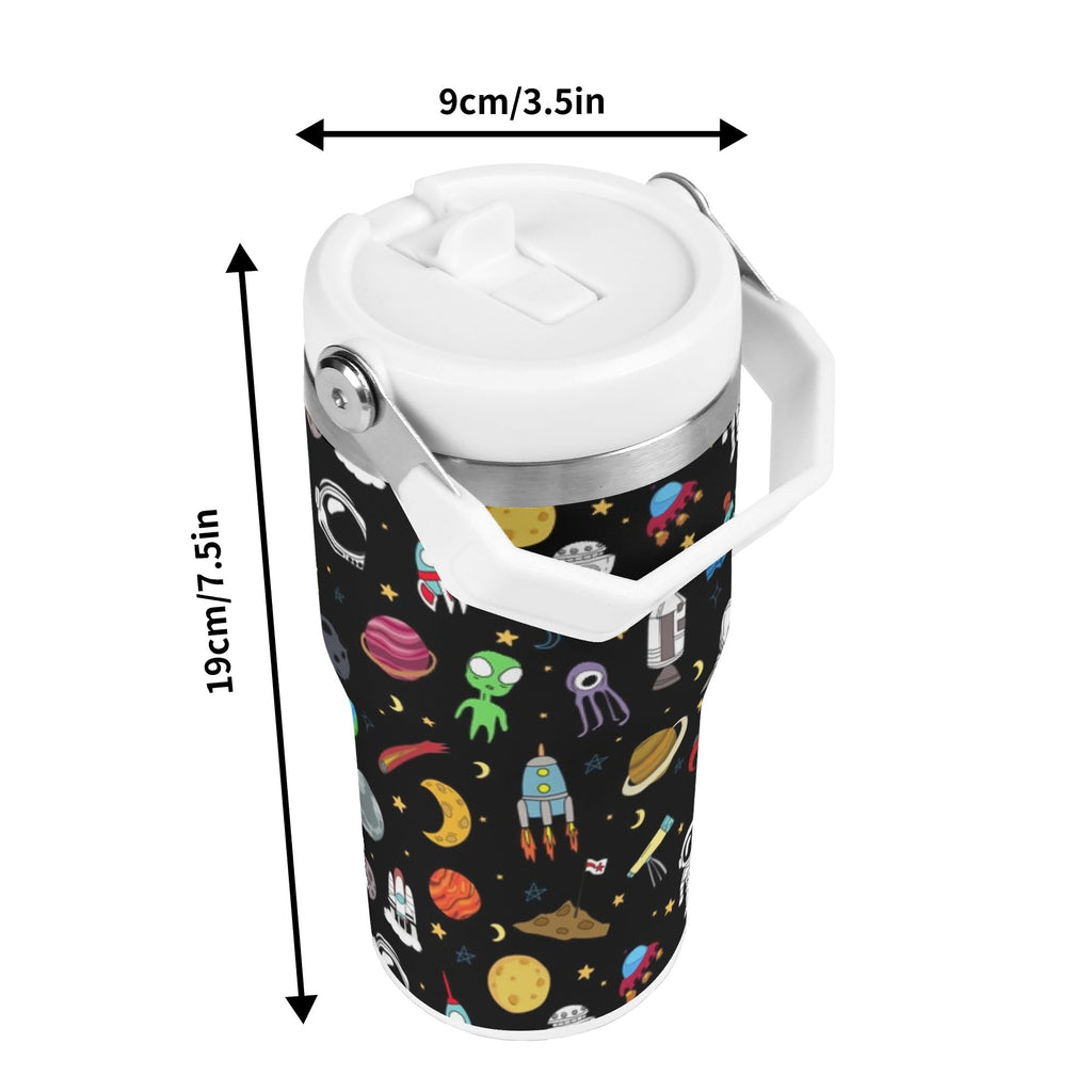 Personalised Kids Space 20oz Stainless Steel Tumbler Screw On Lid With Straw Personalised 20oz Tumbler with Top Handle Printed Offshore Space