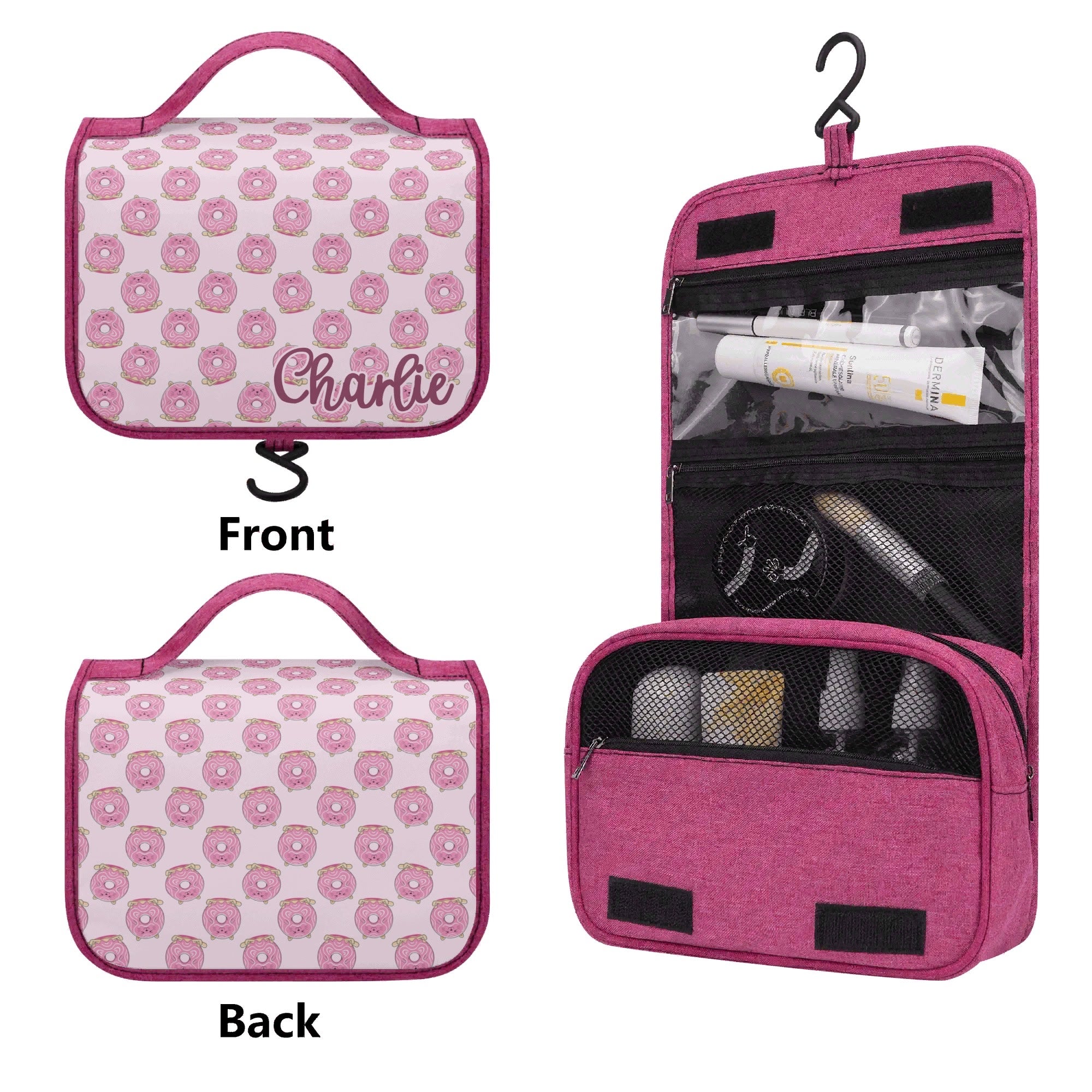 Personalised Cat Doughnuts Toiletry Cosmetic Travel Bag Personalised Cosmetic / Toiletry Bag Food Printed Offshore