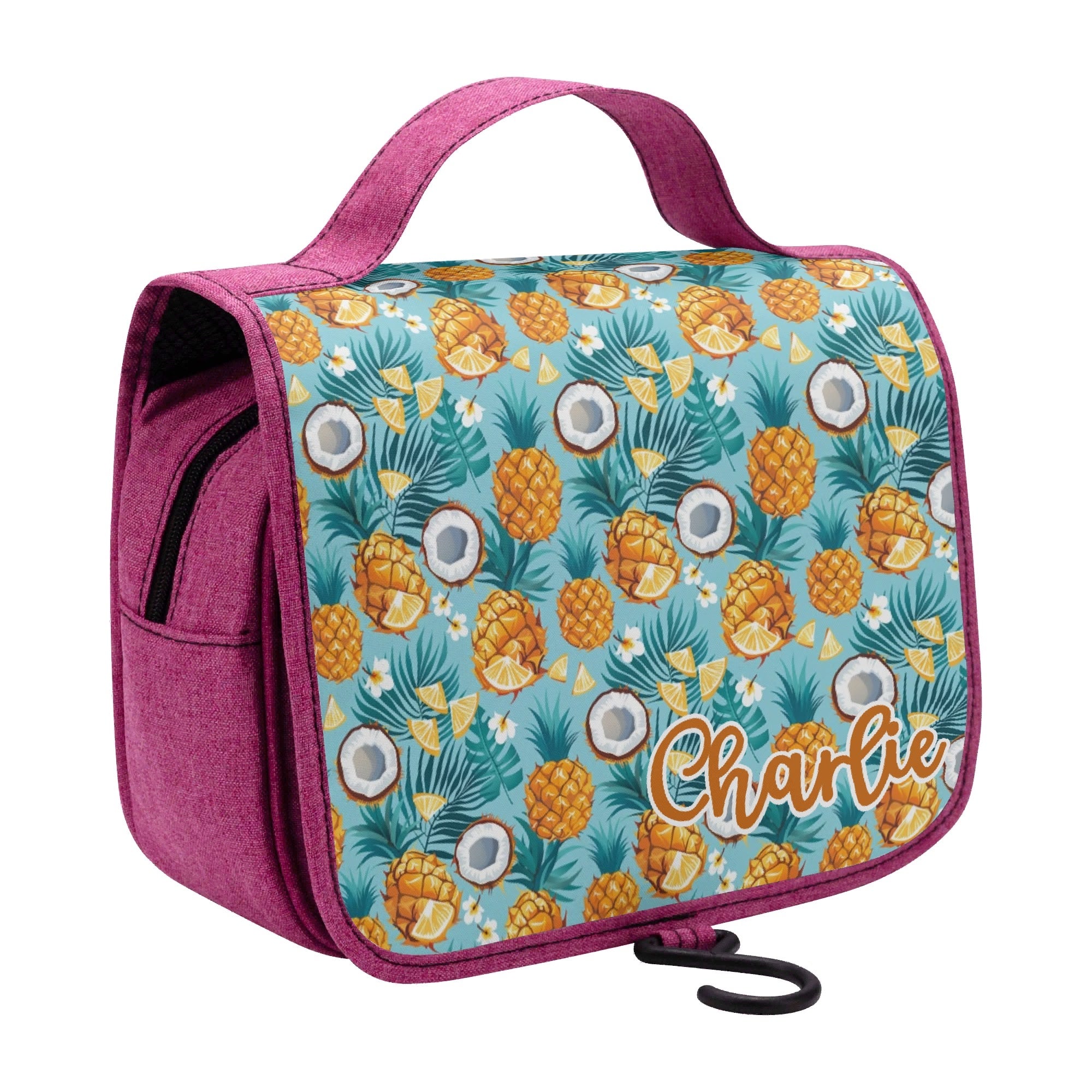 Personalised Pineapple Coconut Toiletry Cosmetic Travel Bag Personalised Cosmetic / Toiletry Bag Food Printed Offshore