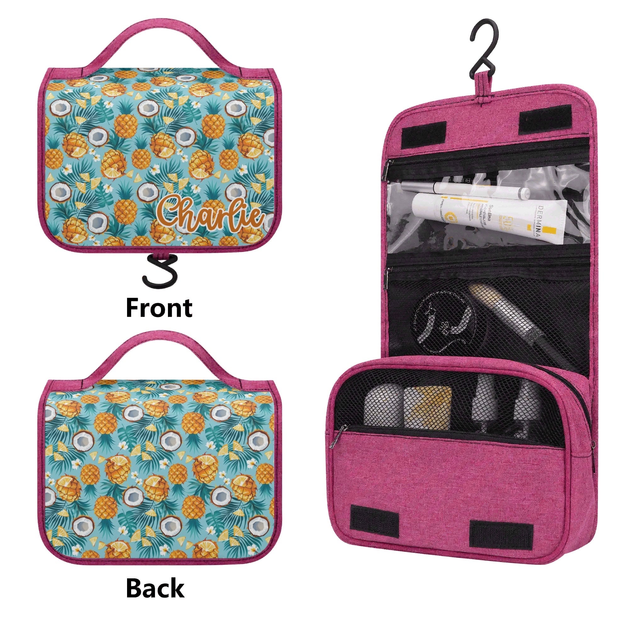 Personalised Pineapple Coconut Toiletry Cosmetic Travel Bag Personalised Cosmetic / Toiletry Bag Food Printed Offshore