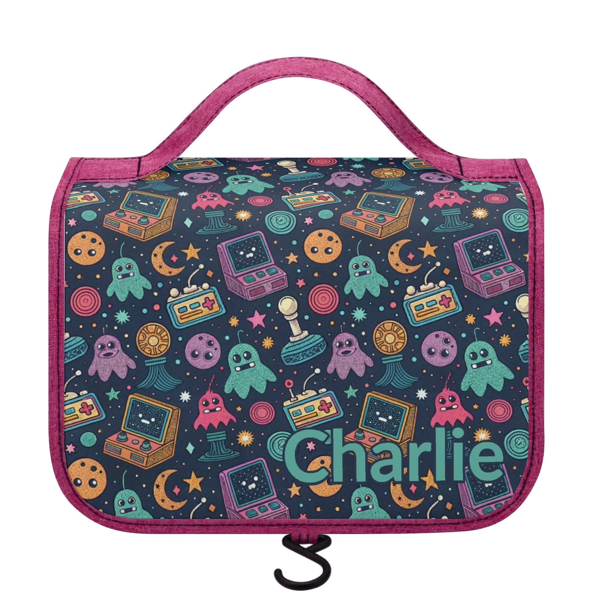 Personalised Space Arcade Toiletry Cosmetic Travel Bag Default Title Personalised Cosmetic / Toiletry Bag Games Printed Offshore Retro