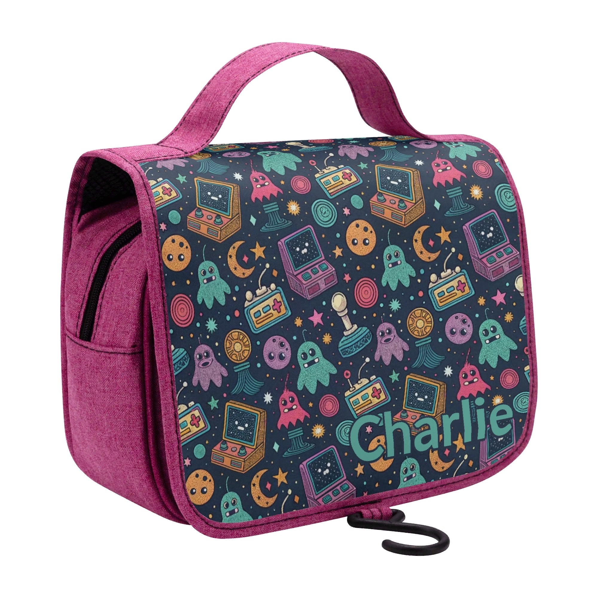 Personalised Space Arcade Toiletry Cosmetic Travel Bag Personalised Cosmetic / Toiletry Bag Games Printed Offshore Retro