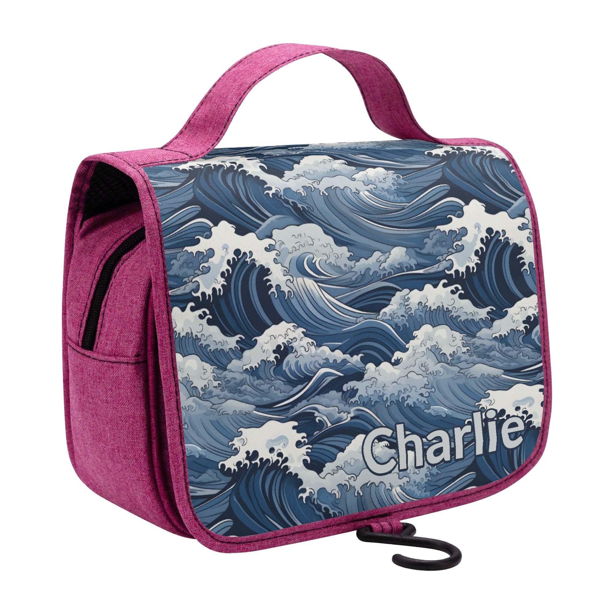 Personalised Japanese Waves Toiletry Cosmetic Travel Bag Personalised Cosmetic / Toiletry Bag Ocean Printed Offshore