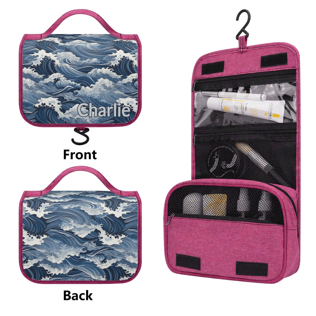 Personalised Japanese Waves Toiletry Cosmetic Travel Bag Personalised Cosmetic / Toiletry Bag Ocean Printed Offshore