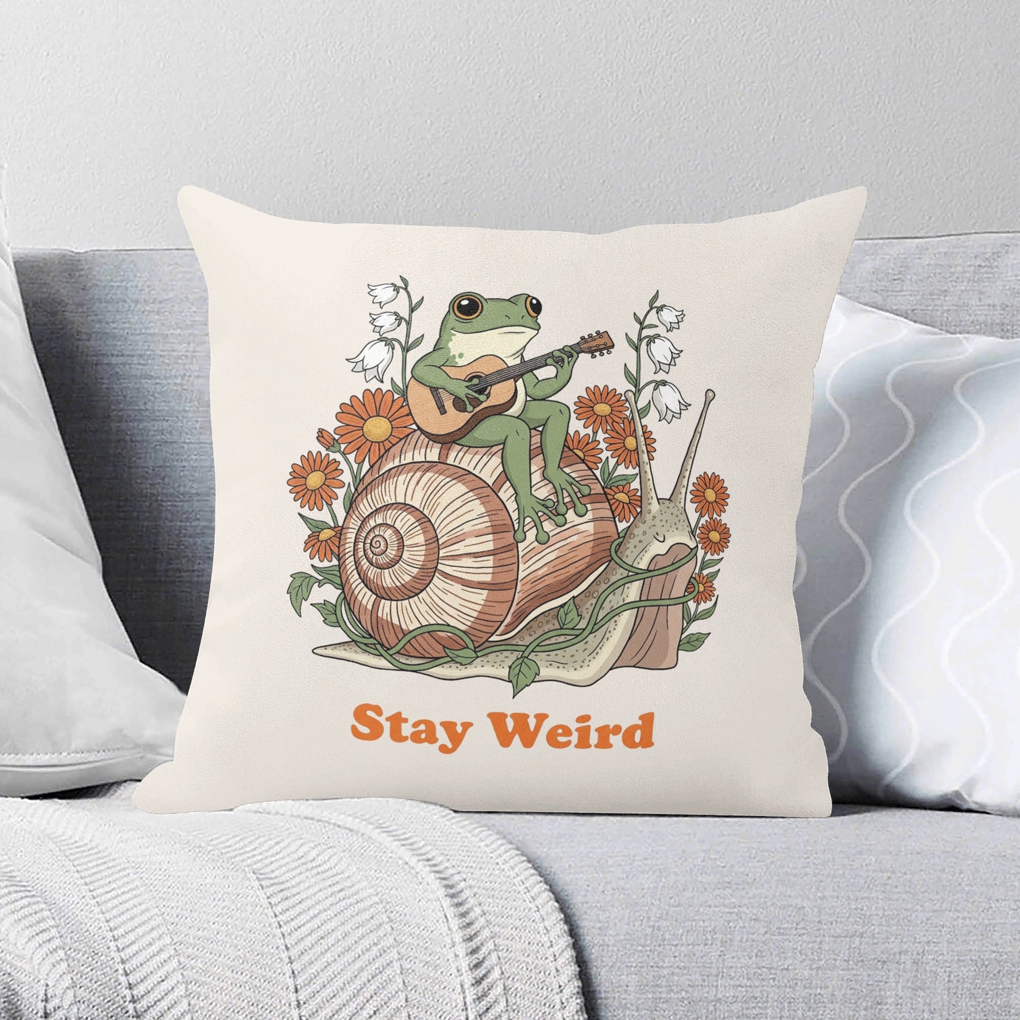 Stay Weird, Guitar Playing Frog On Snail Cushion Cover 2XL Cushion Cover animal Music Printed Offshore