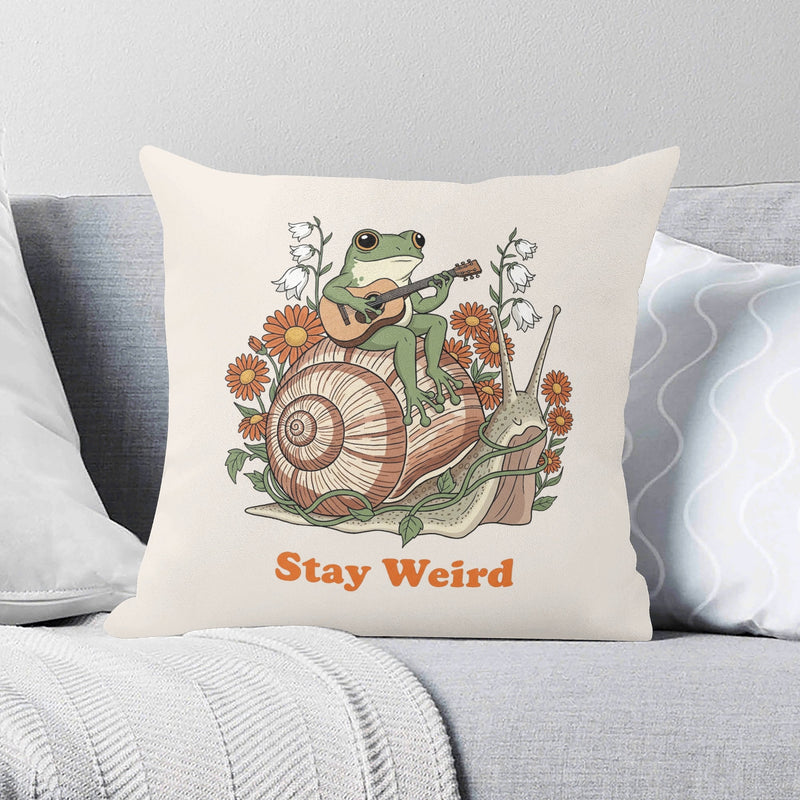 Stay Weird, Guitar Playing Frog On Snail Cushion Cover 2XL Cushion Cover animal Music Printed Offshore