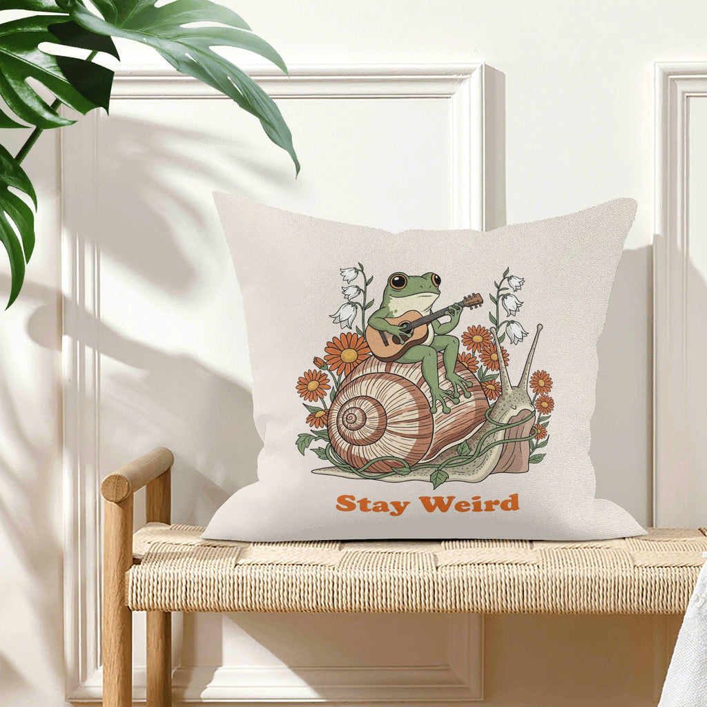 Stay Weird, Guitar Playing Frog On Snail Cushion Cover Cushion Cover animal Music Printed Offshore