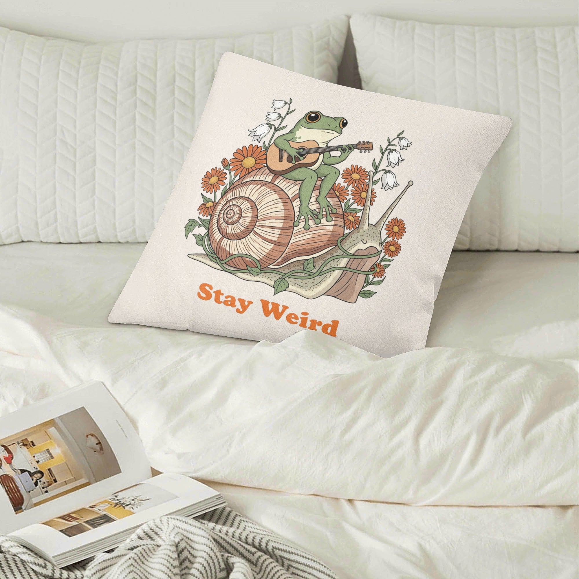 Stay Weird, Guitar Playing Frog On Snail Cushion Cover Cushion Cover animal Music Printed Offshore