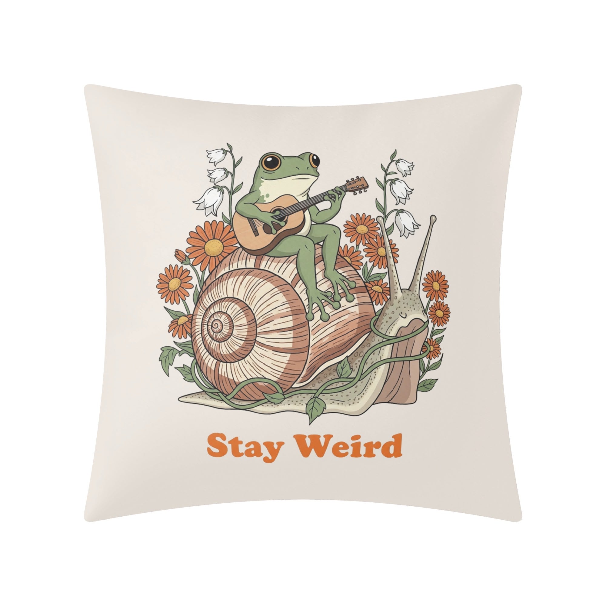 Stay Weird, Guitar Playing Frog On Snail Cushion Cover Cushion Cover animal Music Printed Offshore