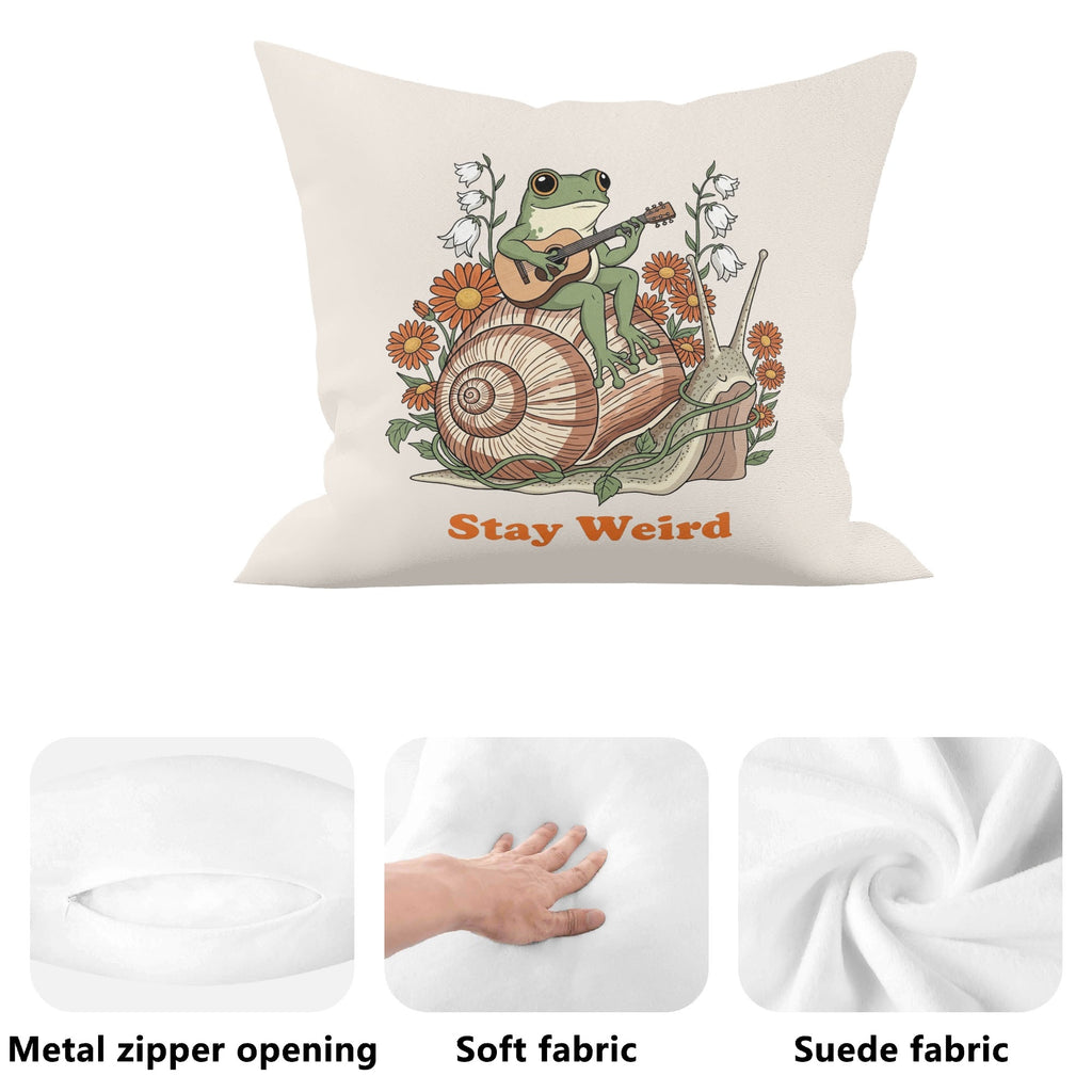 Stay Weird, Guitar Playing Frog On Snail Cushion Cover Cushion Cover animal Music Printed Offshore