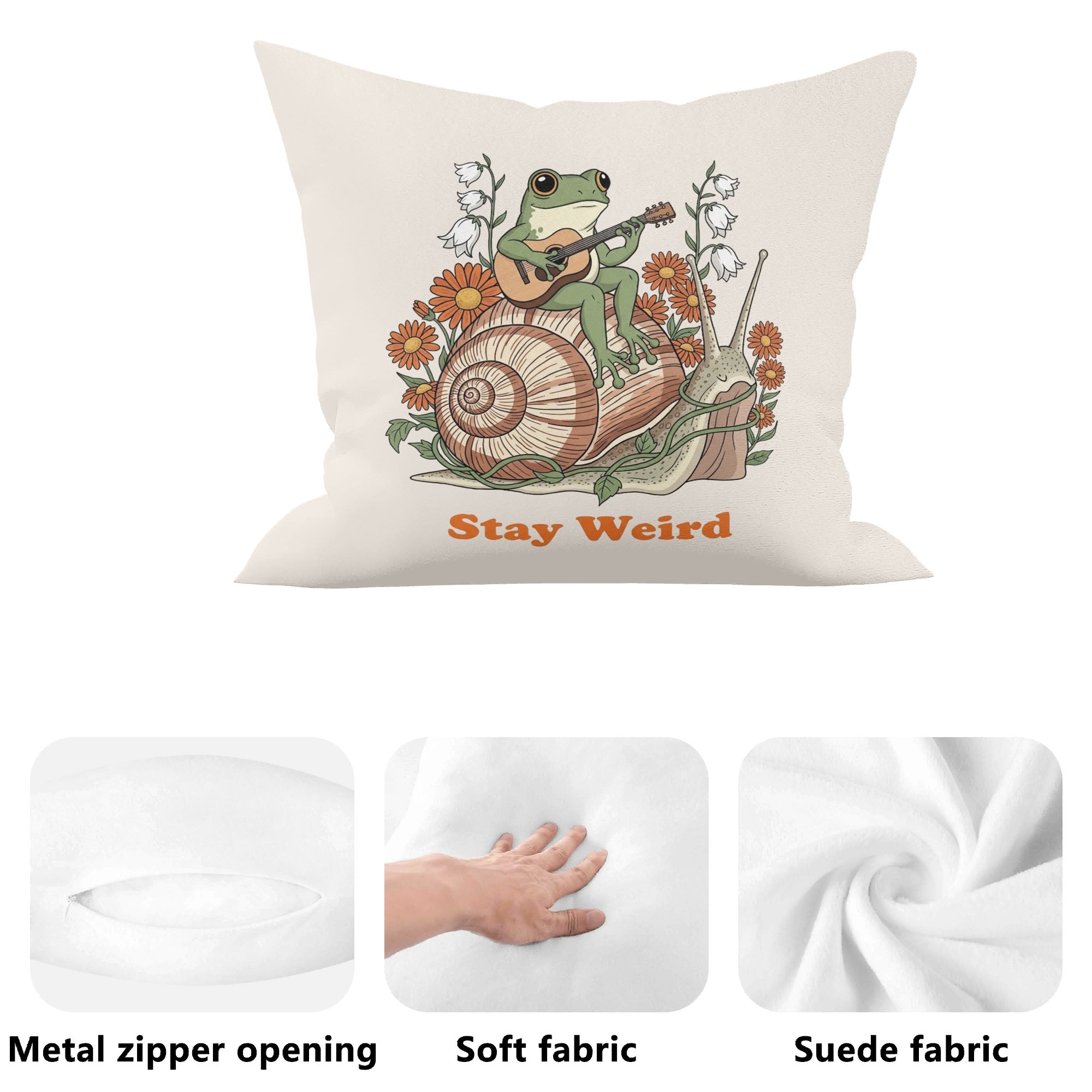 Stay Weird, Guitar Playing Frog On Snail Cushion Cover Cushion Cover animal Music Printed Offshore