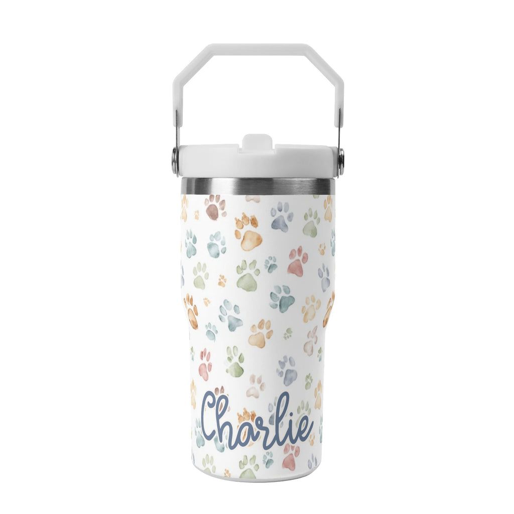 Personalised Paw Print 20oz Stainless Steel Tumbler Screw On Lid With Straw Default Title Personalised 20oz Tumbler with Top Handle animal Printed Offshore