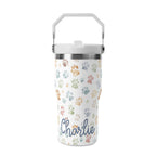 Personalised Paw Print 20oz Stainless Steel Tumbler Screw On Lid With Straw Default Title Personalised 20oz Tumbler with Top Handle animal Printed Offshore