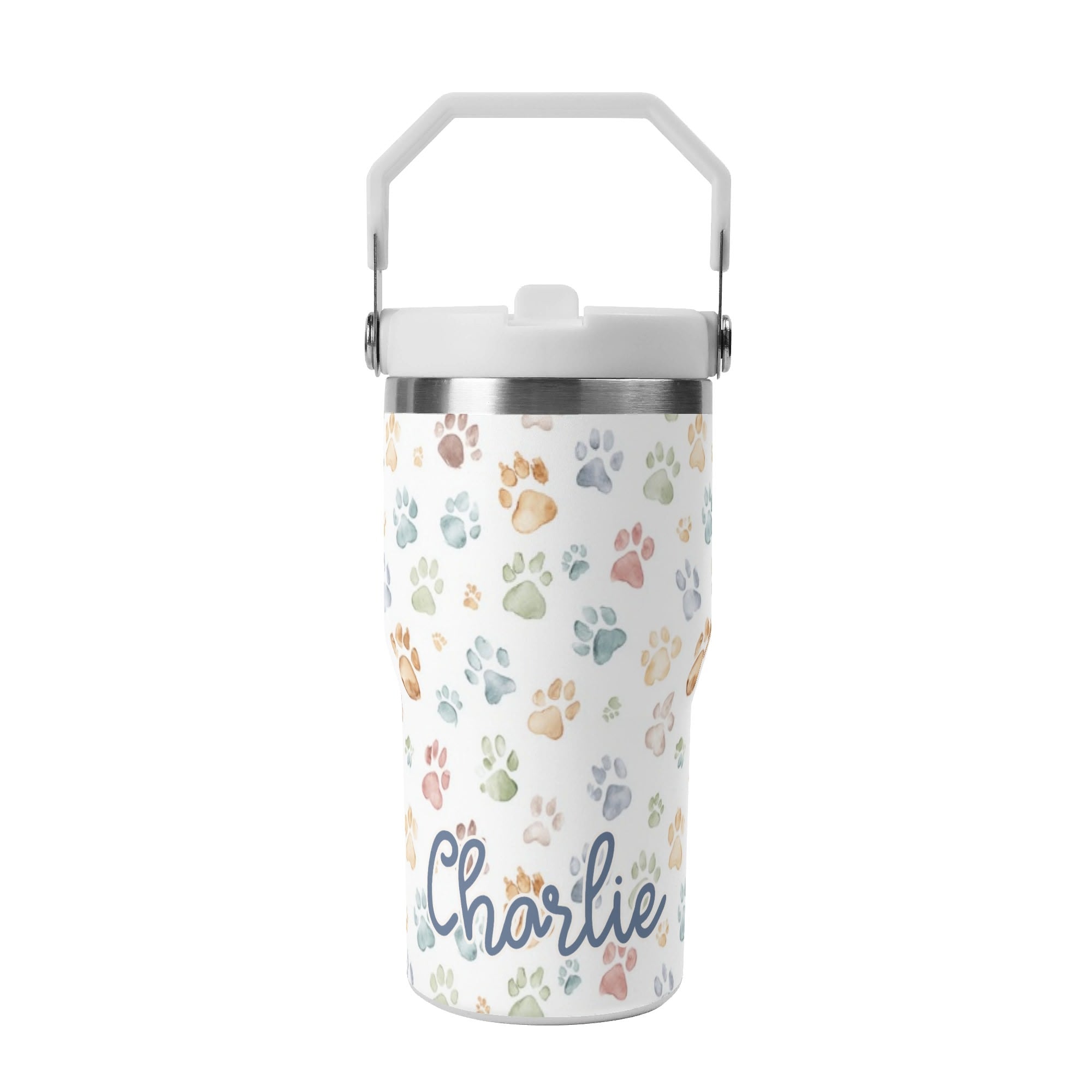 Personalised Paw Print 20oz Stainless Steel Tumbler Screw On Lid With Straw Default Title Personalised 20oz Tumbler with Top Handle animal Printed Offshore