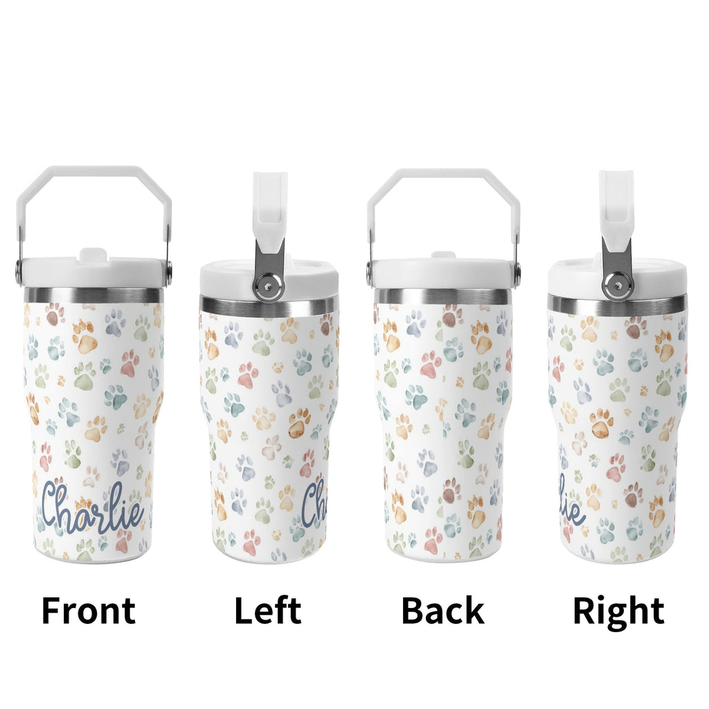 Personalised Paw Print 20oz Stainless Steel Tumbler Screw On Lid With Straw Personalised 20oz Tumbler with Top Handle animal Printed Offshore
