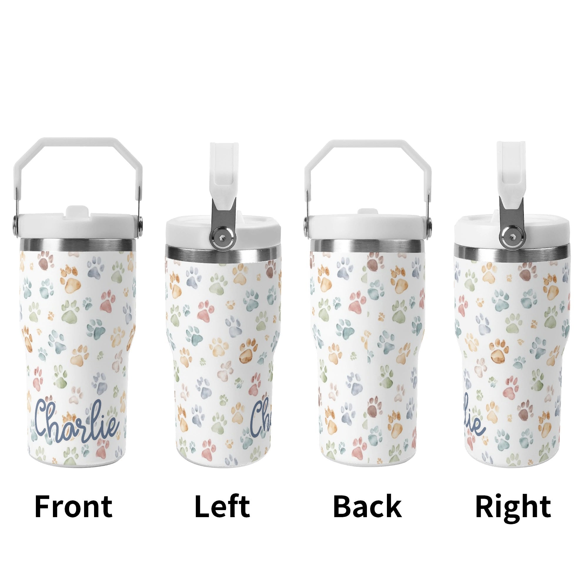 Personalised Paw Print 20oz Stainless Steel Tumbler Screw On Lid With Straw Personalised 20oz Tumbler with Top Handle animal Printed Offshore