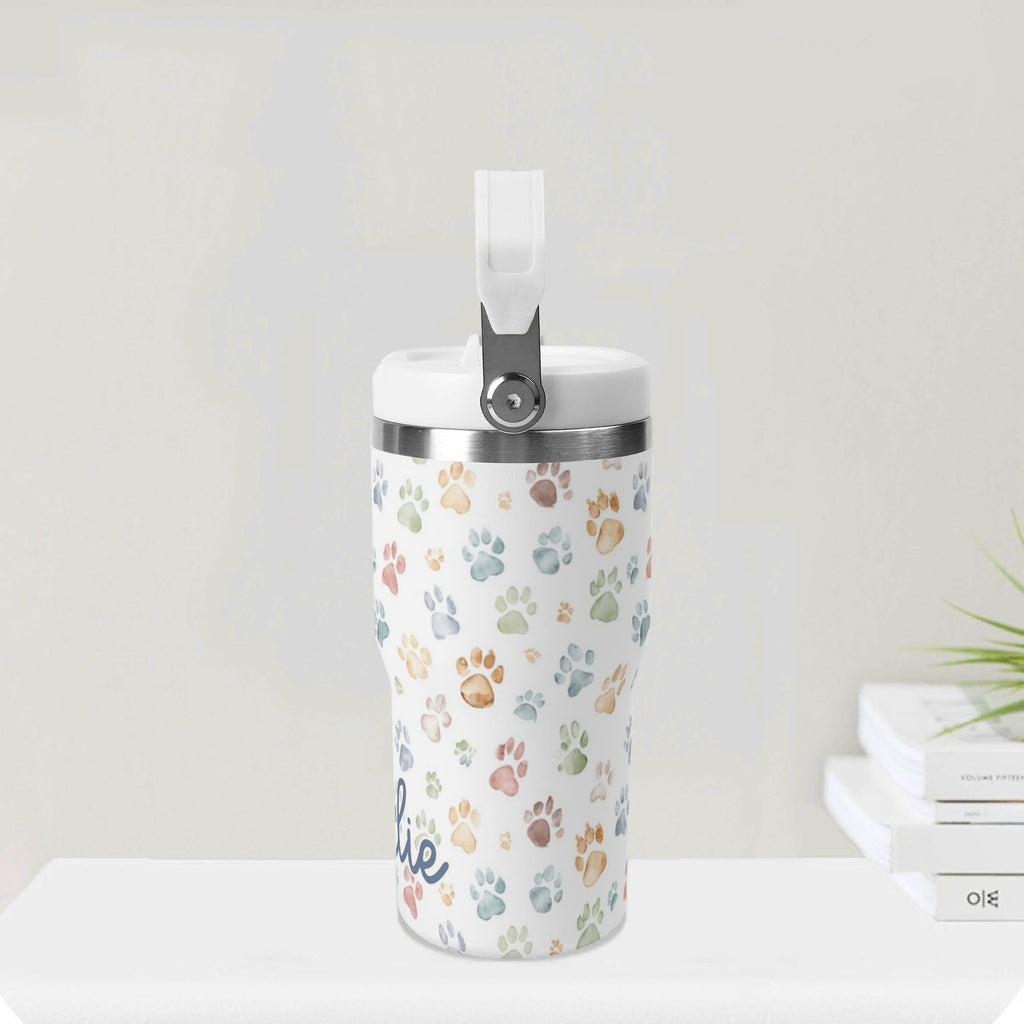 Personalised Paw Print 20oz Stainless Steel Tumbler Screw On Lid With Straw Personalised 20oz Tumbler with Top Handle animal Printed Offshore