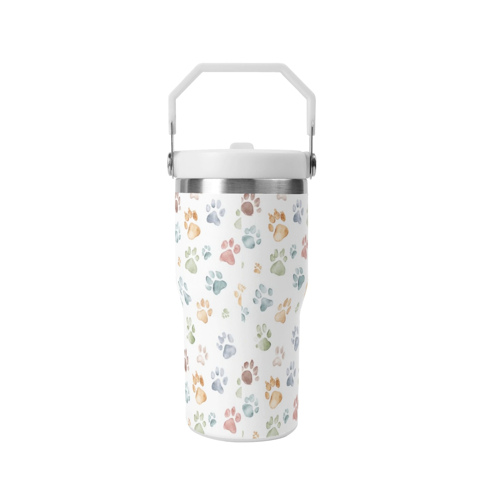 Personalised Paw Print 20oz Stainless Steel Tumbler Screw On Lid With Straw Personalised 20oz Tumbler with Top Handle animal Printed Offshore