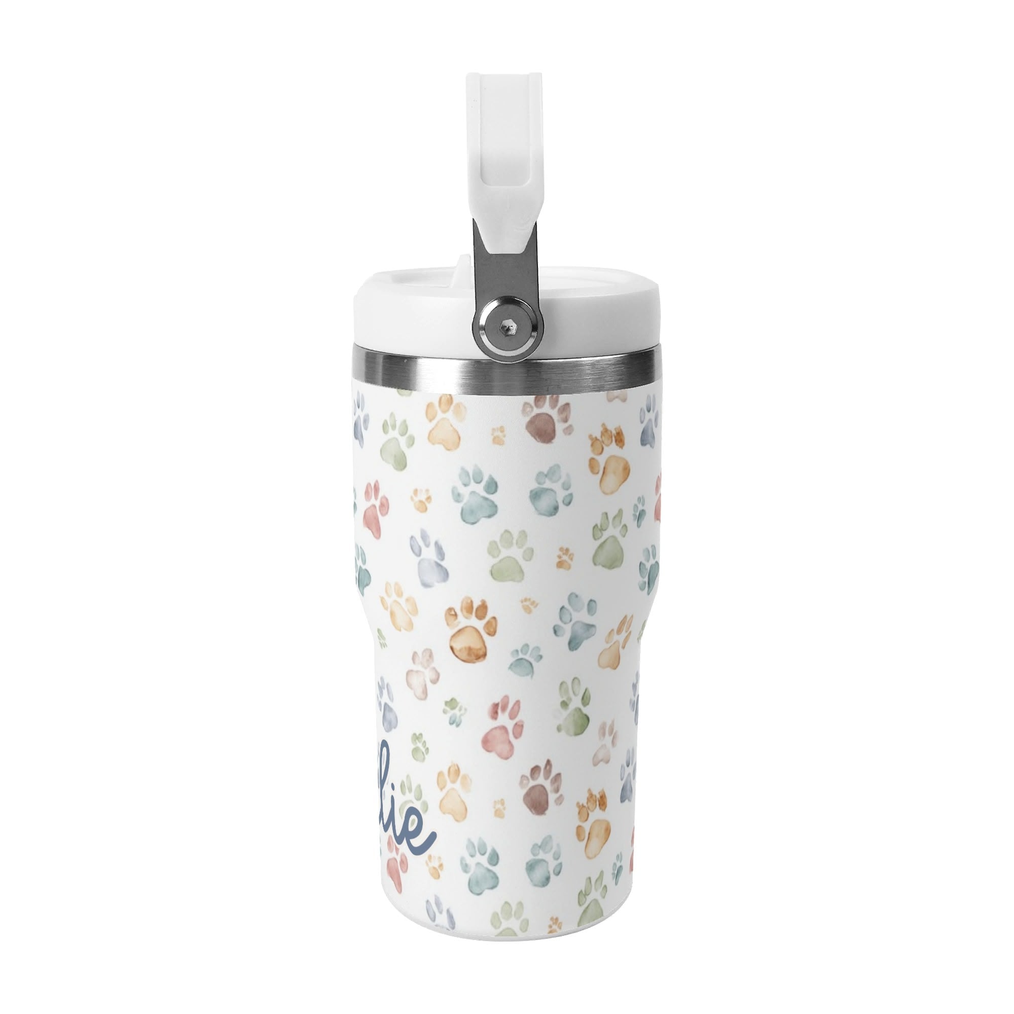 Personalised Paw Print 20oz Stainless Steel Tumbler Screw On Lid With Straw Personalised 20oz Tumbler with Top Handle animal Printed Offshore