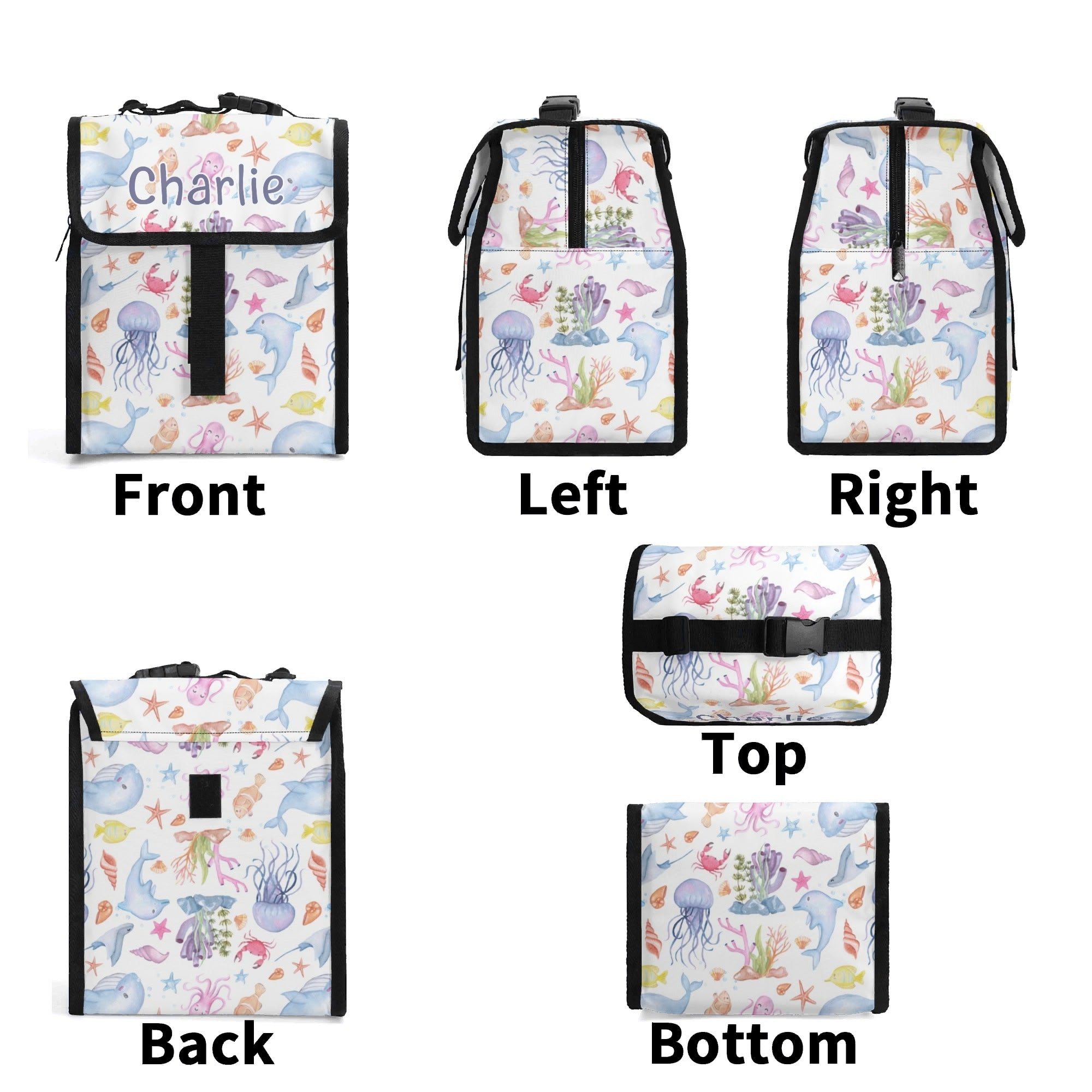 Personalised Under The Sea Flip-top Lunch Bag Personalised Flip Top Lunch Bag Ocean Printed Offshore