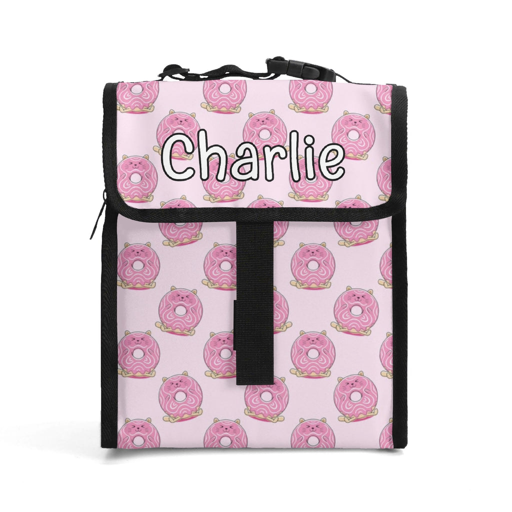 Personalised Pink Cat Doughnuts Flip-top Lunch Bag Default Title Personalised Flip Top Lunch Bag animal Food Printed Offshore