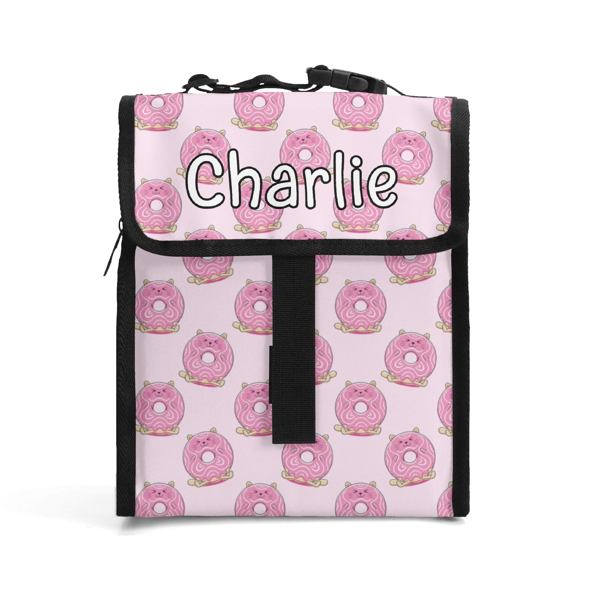 Personalised Pink Cat Doughnuts Flip-top Lunch Bag Default Title Personalised Flip Top Lunch Bag animal Food Printed Offshore