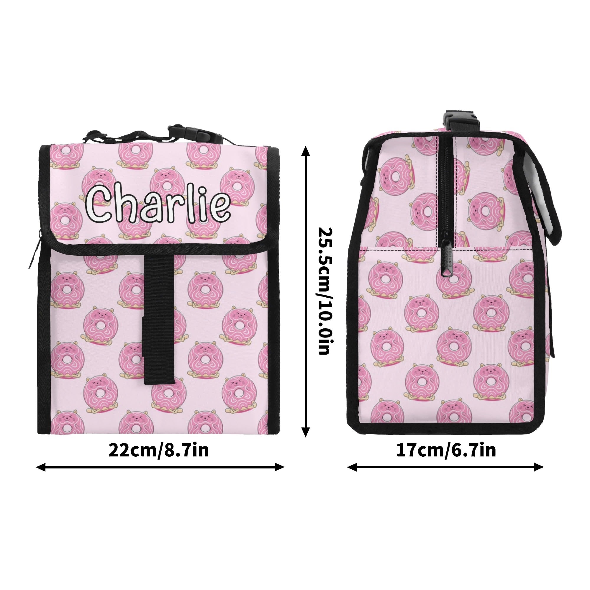 Personalised Pink Cat Doughnuts Flip-top Lunch Bag Personalised Flip Top Lunch Bag animal Food Printed Offshore