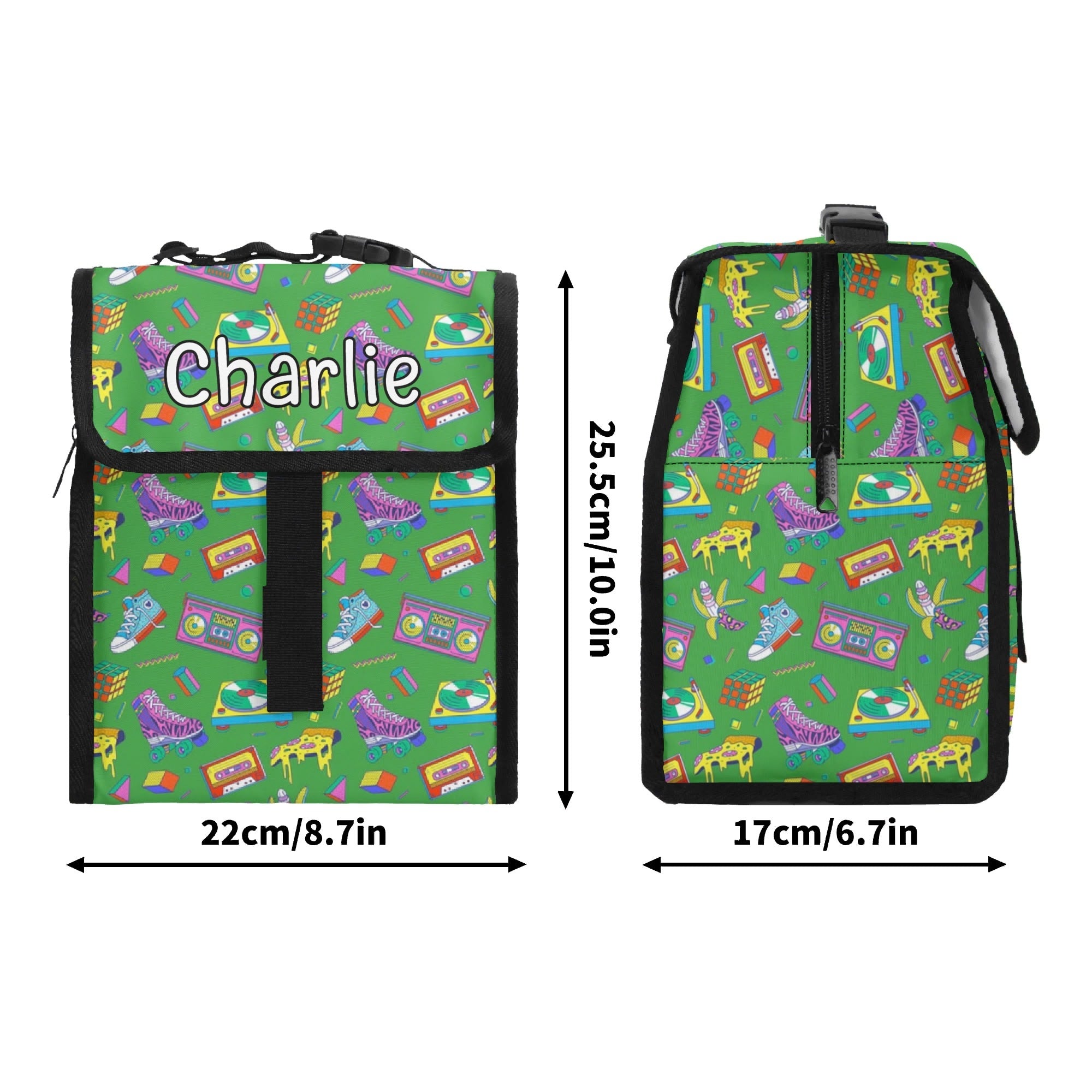 Personalised Bright 80s Flip-top Lunch Bag Personalised Flip Top Lunch Bag Printed Offshore Retro