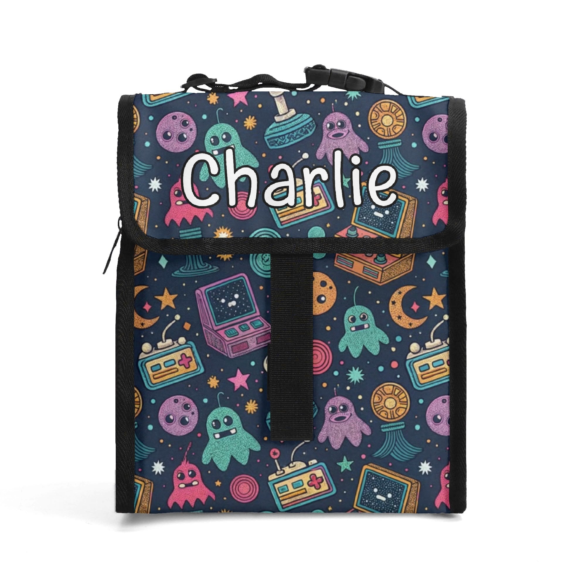 Personalised Space Arcade Flip-top Lunch Bag Default Title Personalised Flip Top Lunch Bag Games Printed Offshore Retro Space