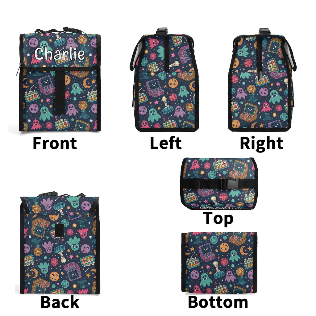 Personalised Space Arcade Flip-top Lunch Bag Personalised Flip Top Lunch Bag Games Printed Offshore Retro Space