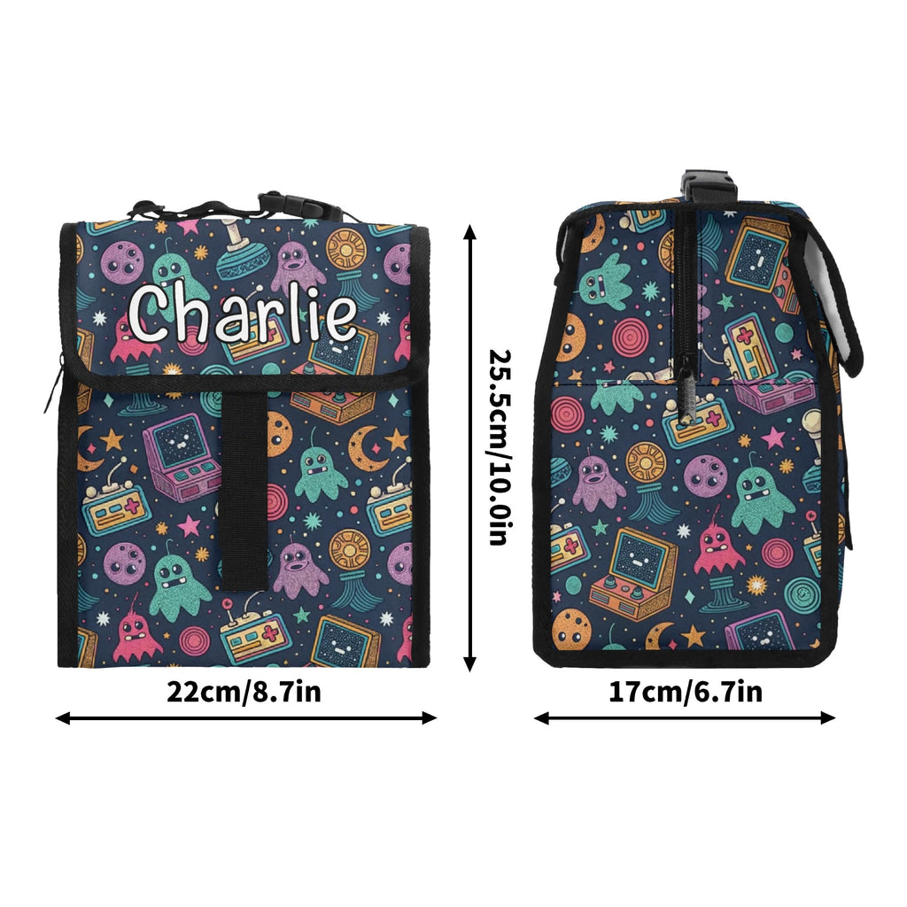 Personalised Space Arcade Flip-top Lunch Bag Personalised Flip Top Lunch Bag Games Printed Offshore Retro Space