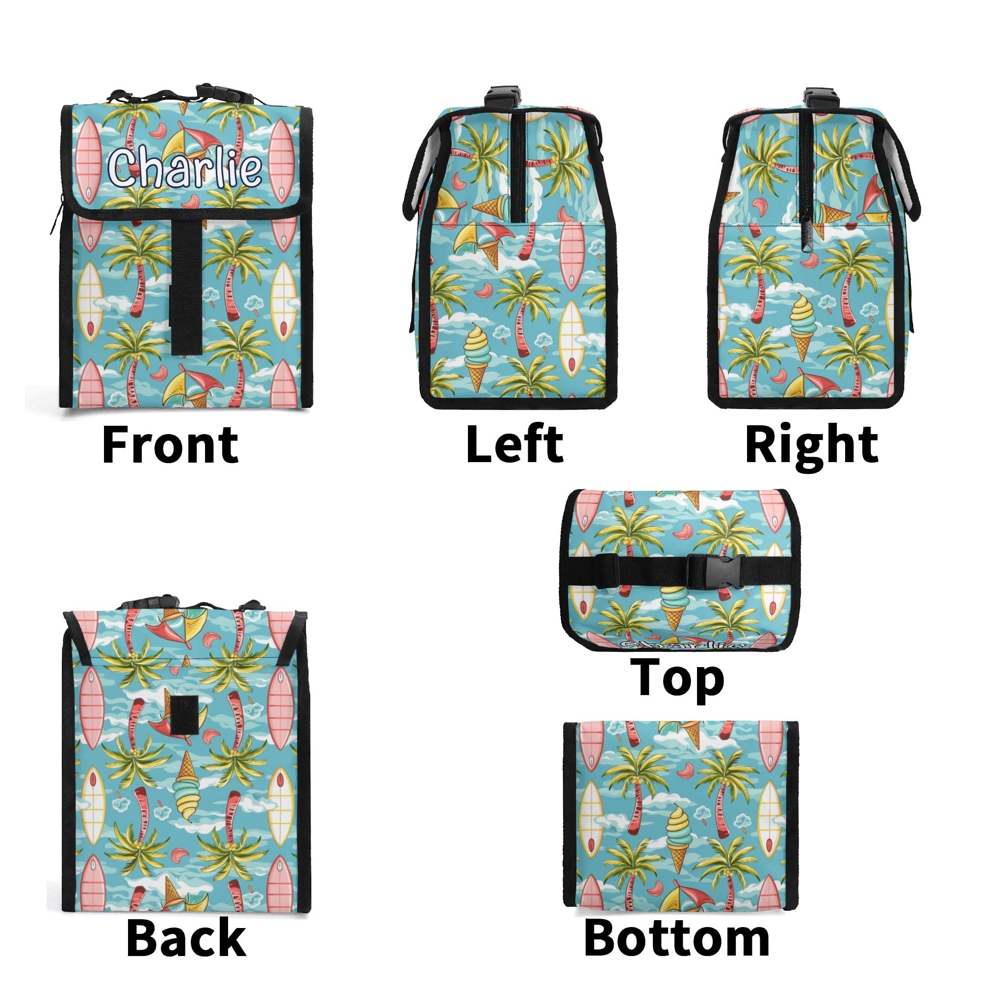 Personalised Summer Surf Flip-top Lunch Bag Personalised Flip Top Lunch Bag Printed Offshore Surf