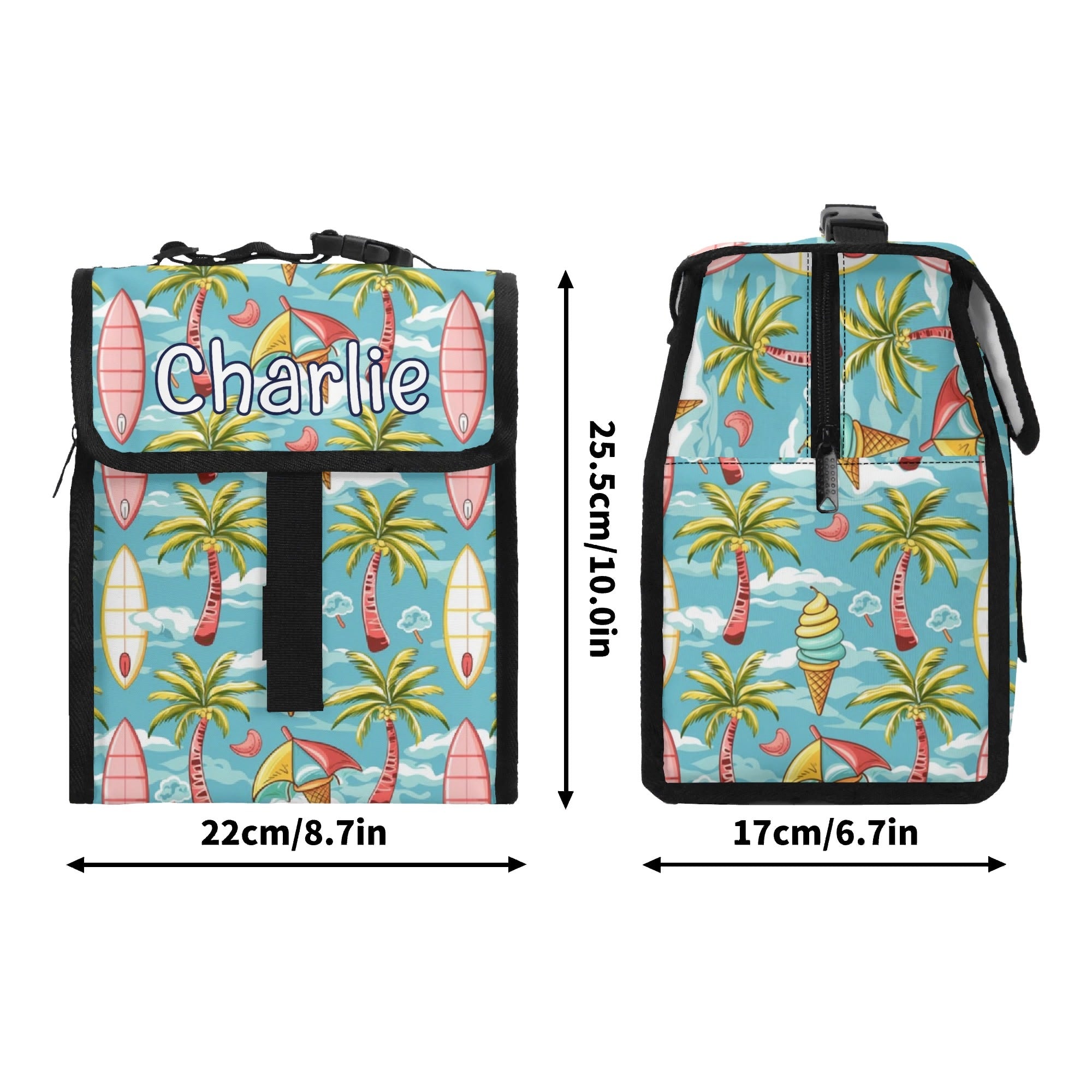 Personalised Summer Surf Flip-top Lunch Bag Personalised Flip Top Lunch Bag Printed Offshore Surf