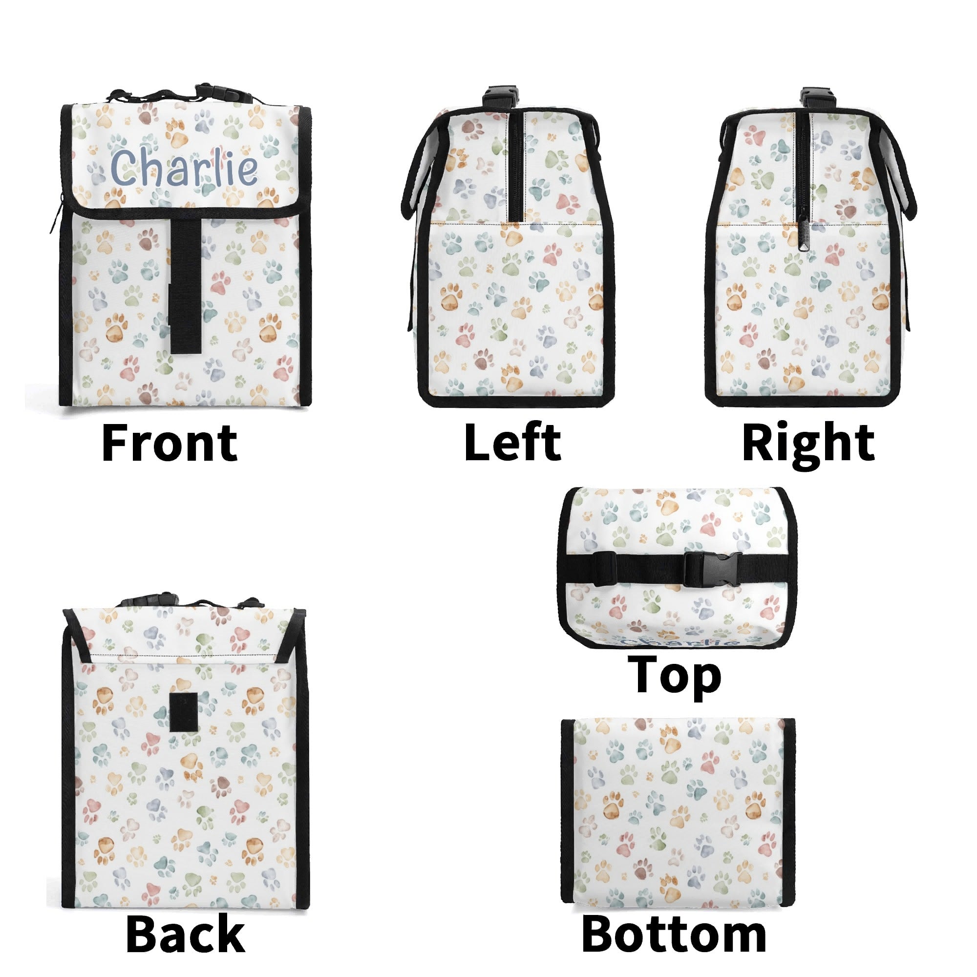 Personalised Paw Print Flip-top Lunch Bag Personalised Flip Top Lunch Bag animal Printed Offshore