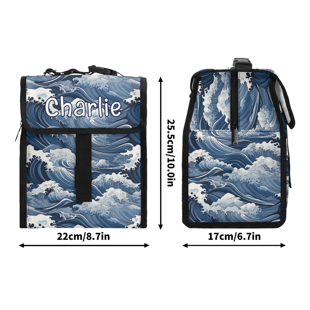 Personalised Japanese Waves Flip-top Lunch Bag Personalised Flip Top Lunch Bag Ocean Printed Offshore