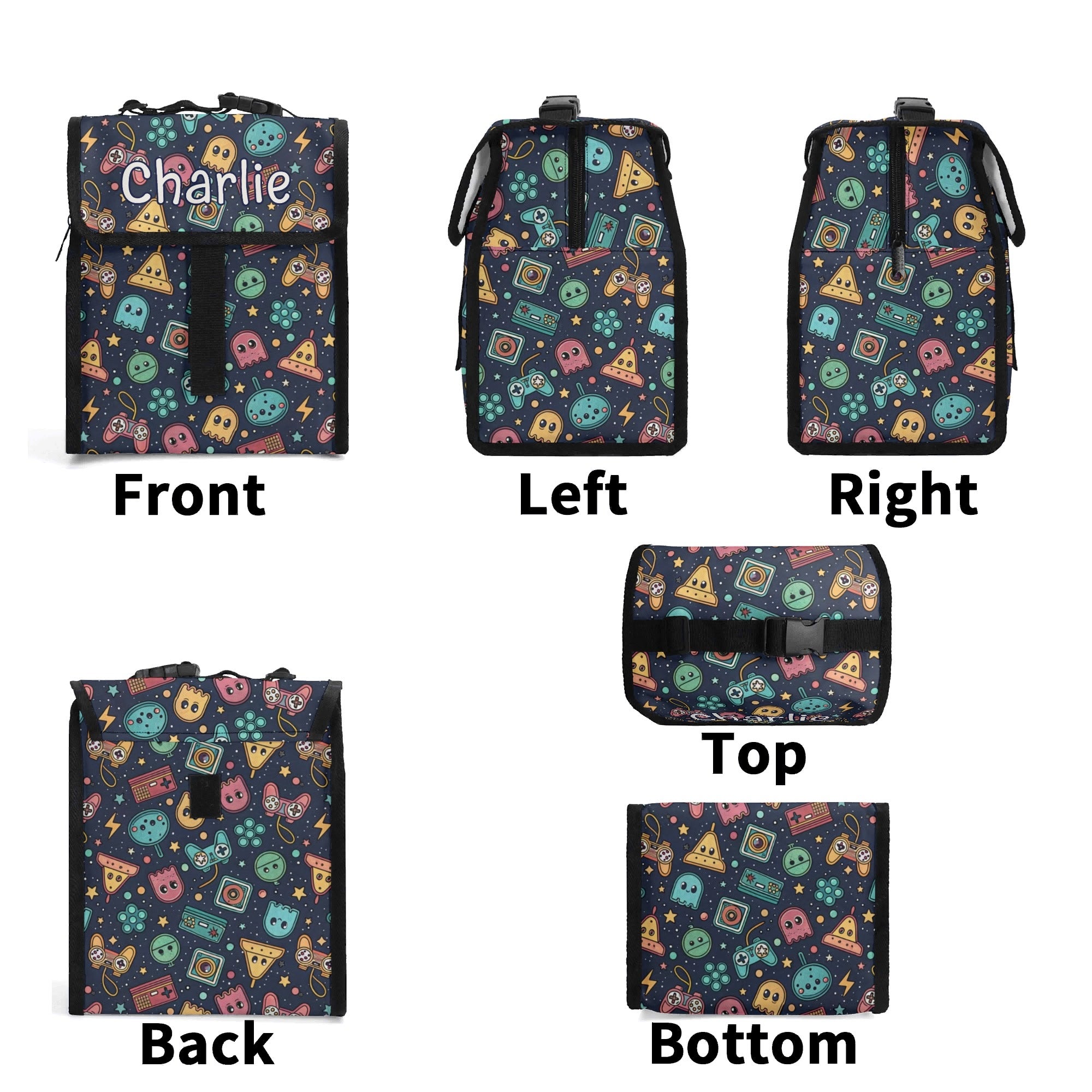 Personalised Video Game Flip-top Lunch Bag Personalised Flip Top Lunch Bag Games Printed Offshore Retro